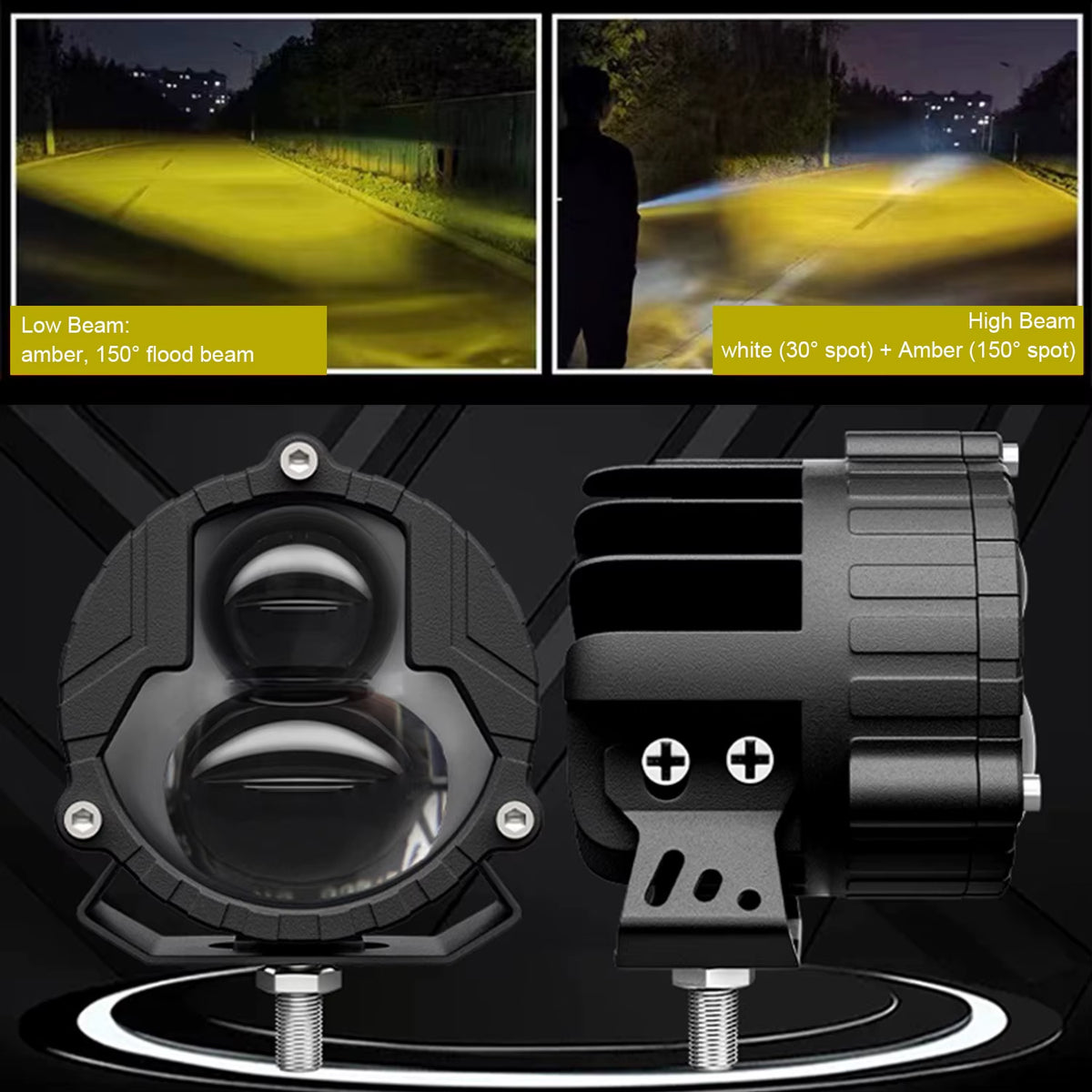 3" Inch LED Pods Light White Amber High Low Combo Beam Work Fog Driving Lights Bar for Car Motorcycle ATV SUV off Road 4X4 Truck